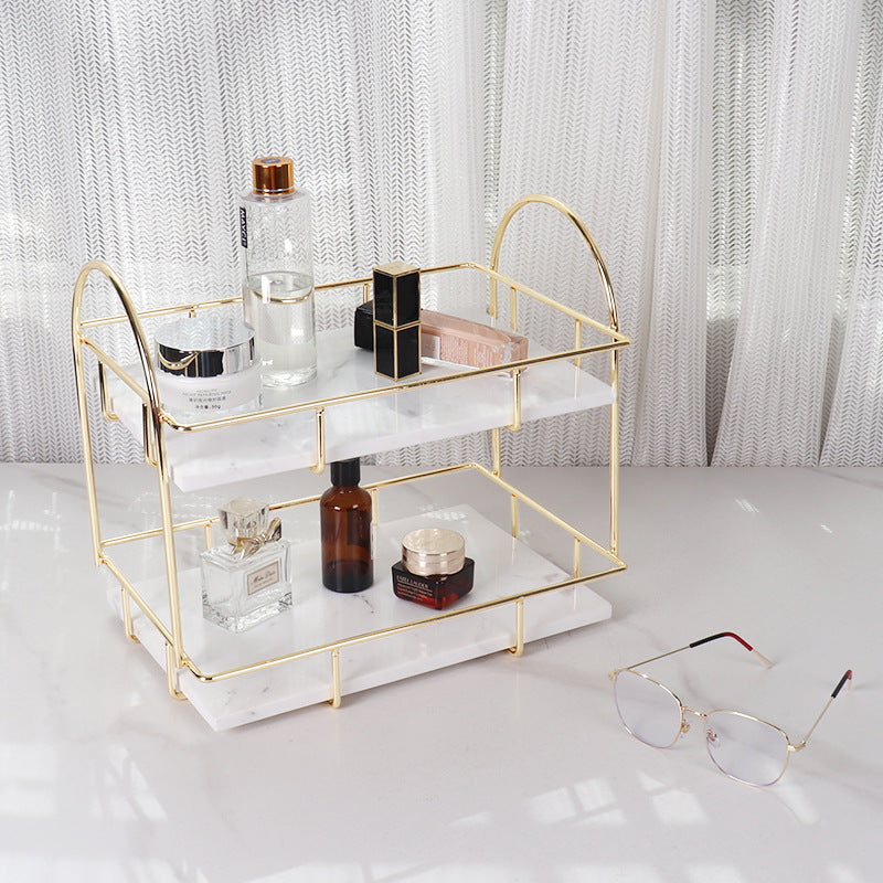 Luxury Rectangular Marble Double Tray with Handles