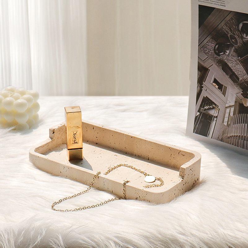 Natural Travertine Tray – Solid Stone Minimalist Luxury Organizer