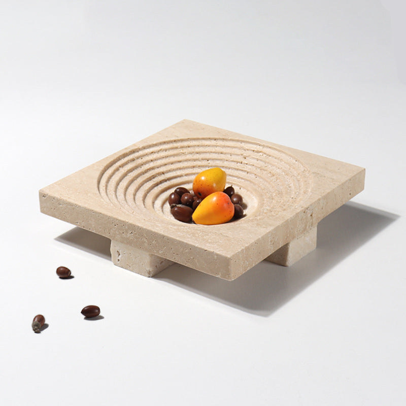 Vena Travertine Fruit Tray – Solid Carved Stone
