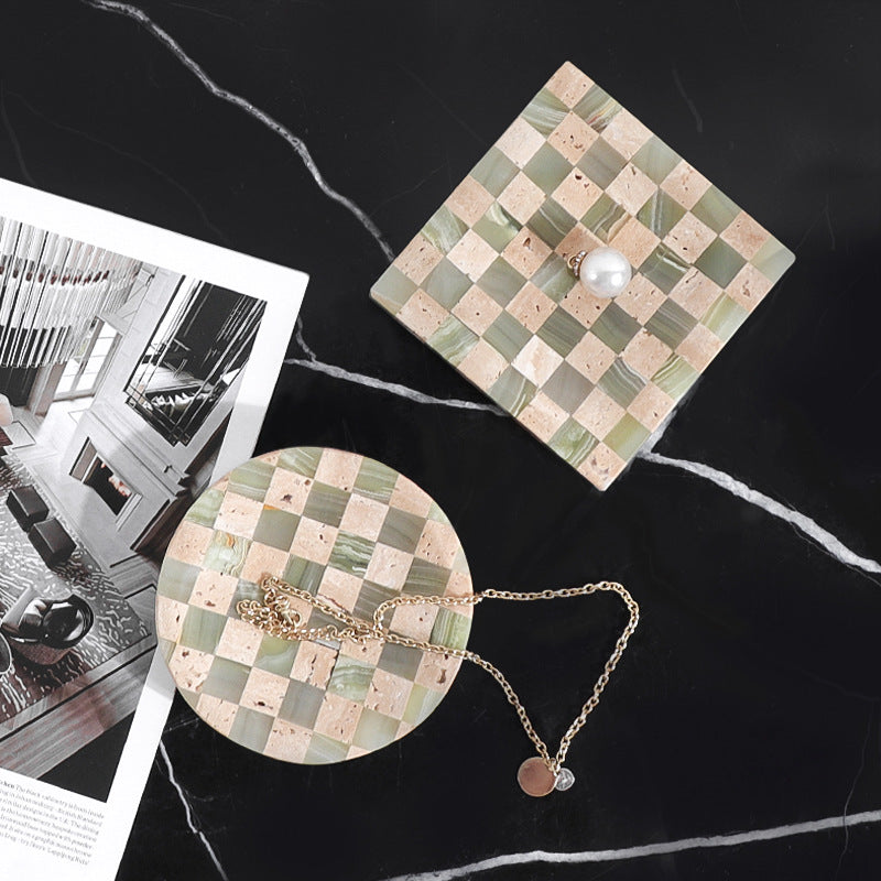 Checkered Marble Jewelry Tray