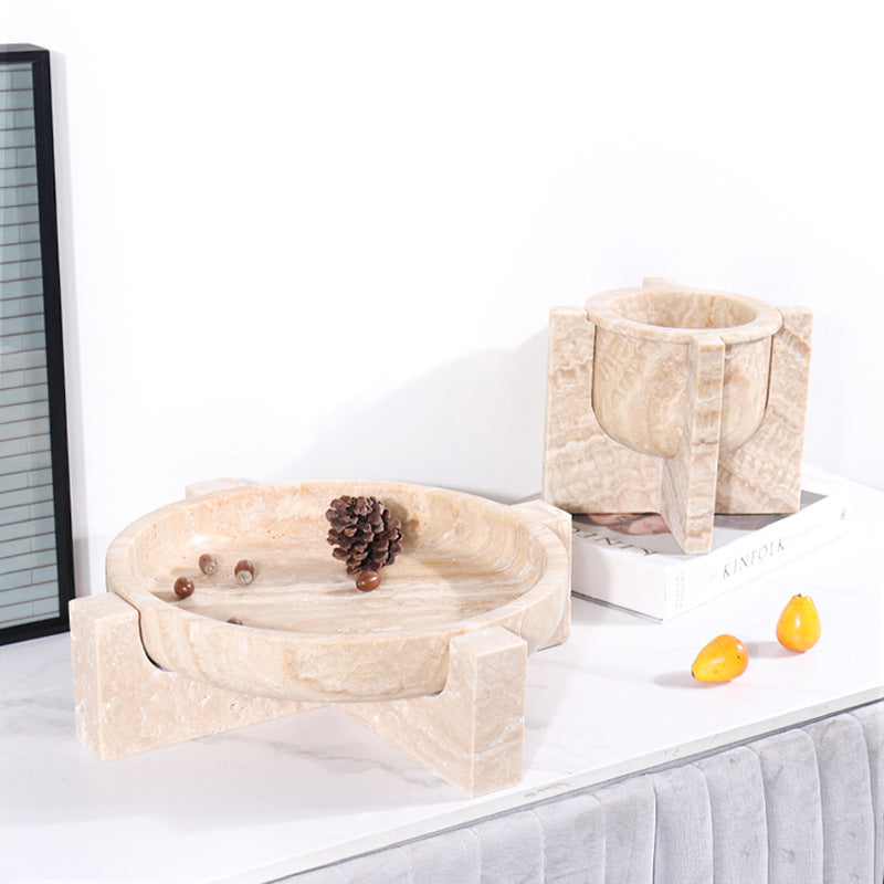 Aurum Travertine Fruit Tray – Solid Stone Centerpiece