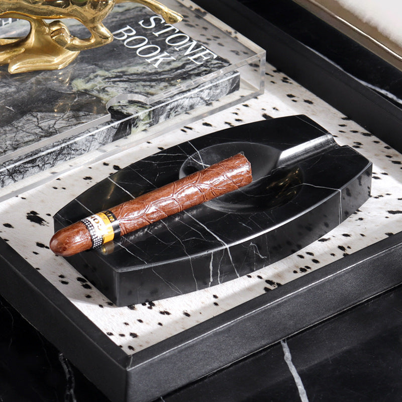 Luxury Marble Ashtray – 1.3kg Solid Stone with Hand-Carved Channels