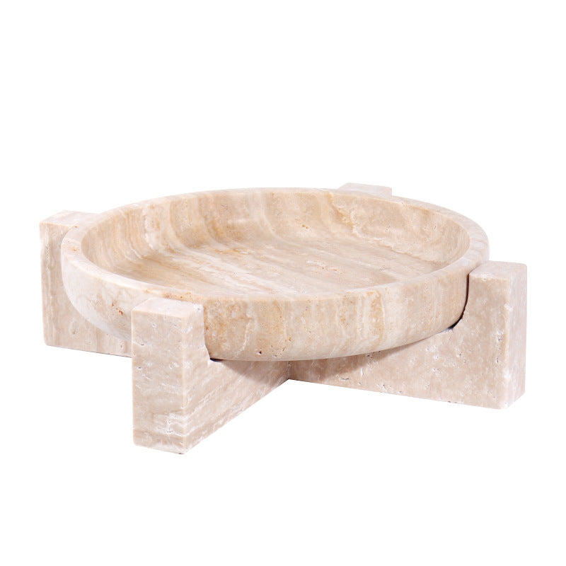 Aurum Travertine Fruit Tray – Solid Stone Centerpiece