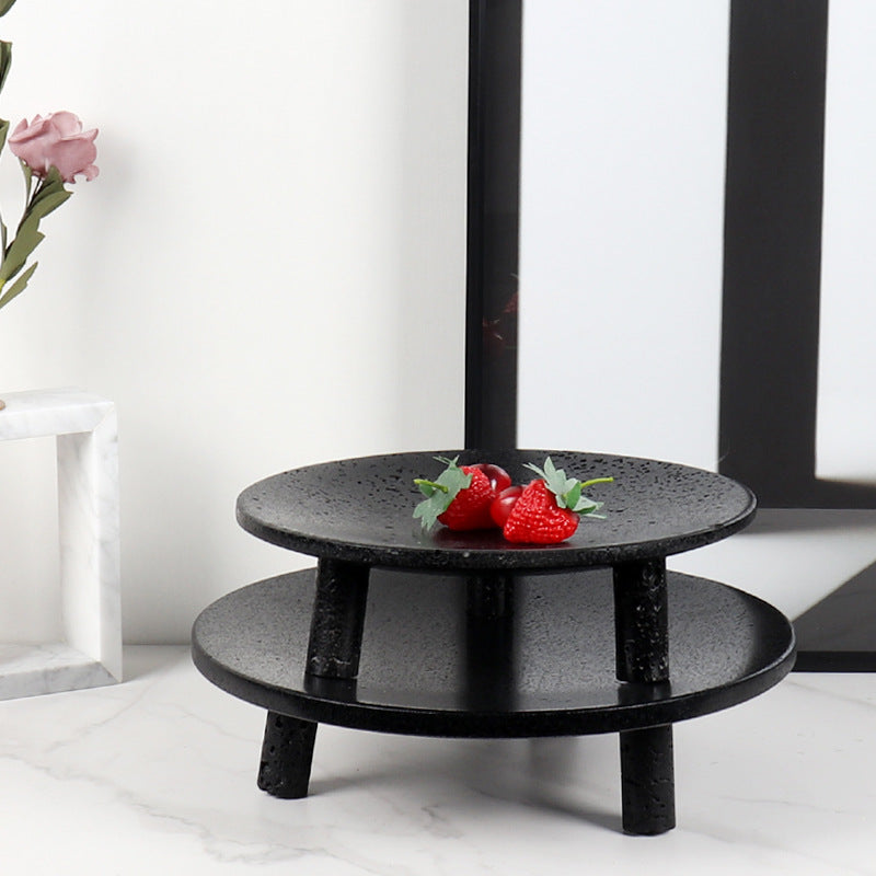 Noir Elevé Travertine Fruit Tray – Sculpted Pedestal in Black Travertine Stone