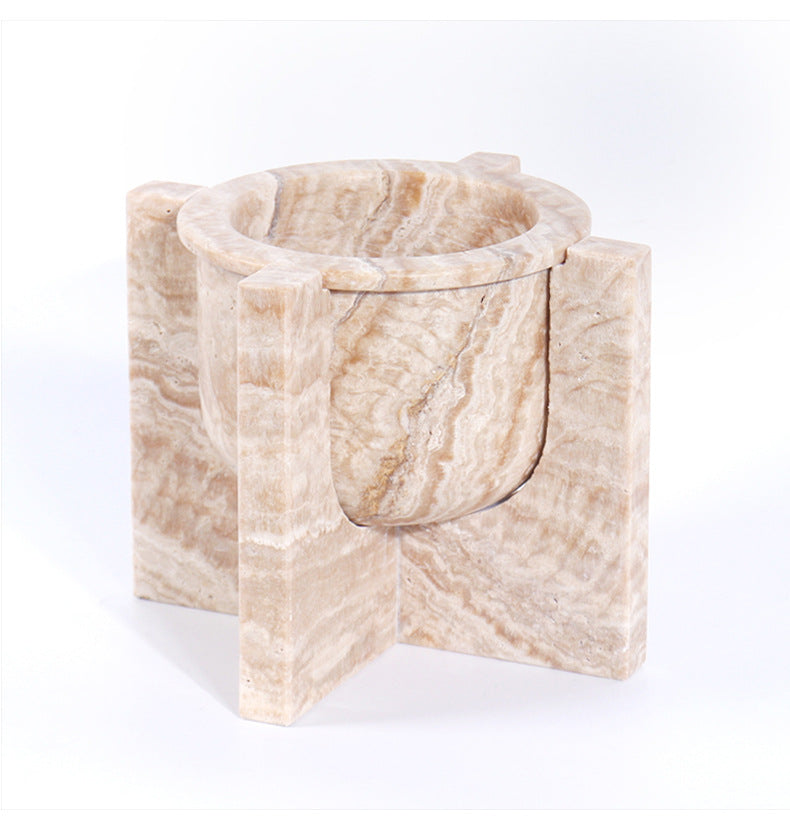 Aurum Travertine Fruit Tray – Solid Stone Centerpiece