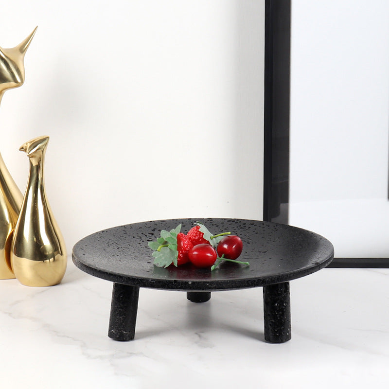 Noir Elevé Travertine Fruit Tray – Sculpted Pedestal in Black Travertine Stone