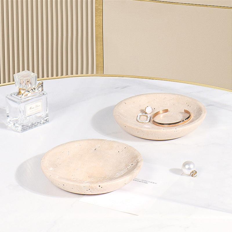 Travertine Round Jewelry Tray