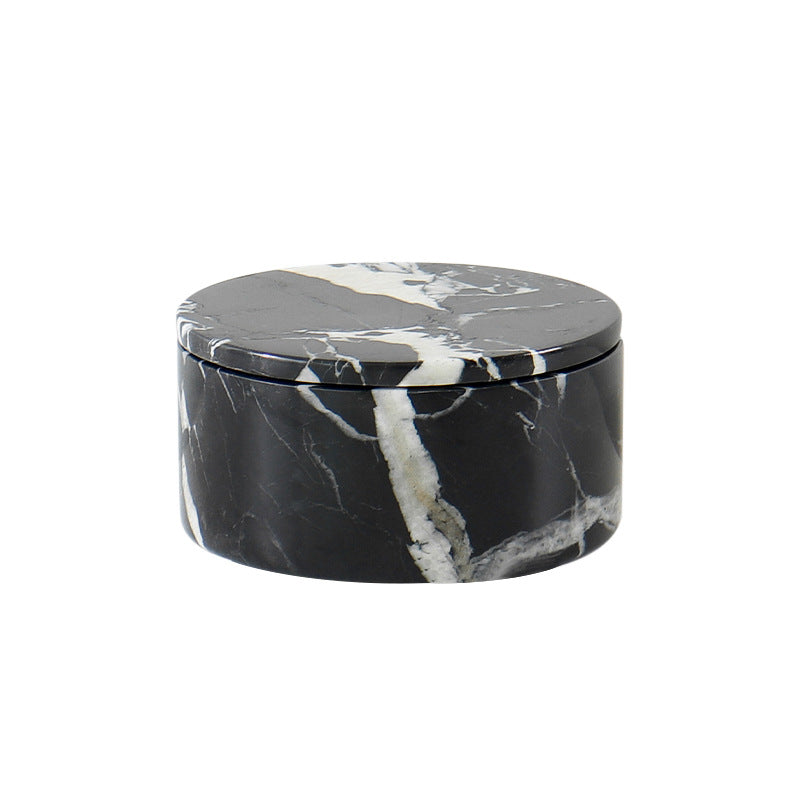 Round Nero Marquina Marble Jewelry Box