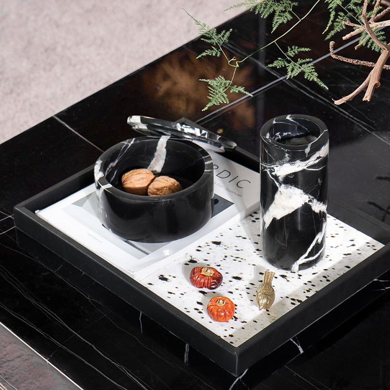 Round Nero Marquina Marble Jewelry Box