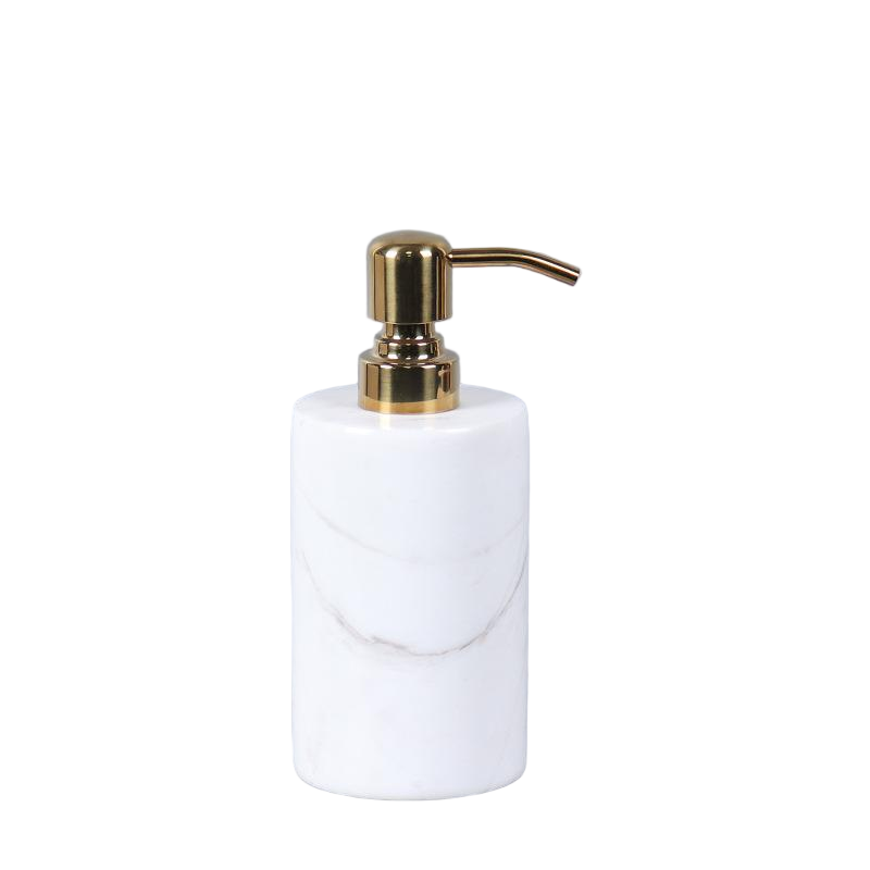 Round Marble Soap Dispenser – Solid Stone with Gold Metal Pump (1kg)
