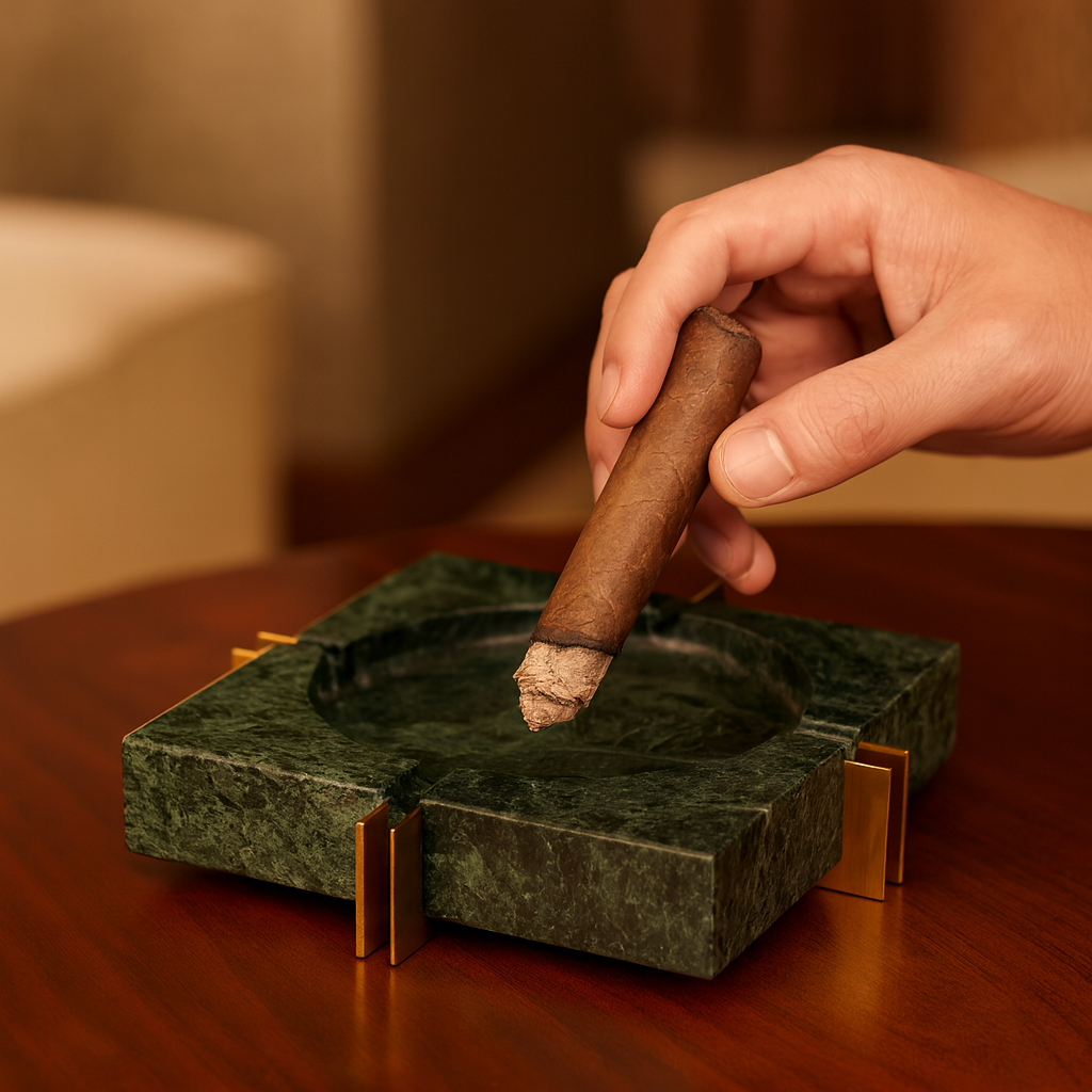 Modern Luxe Square Marble Ashtray – Solid Stone with Brass Accents (2kg)