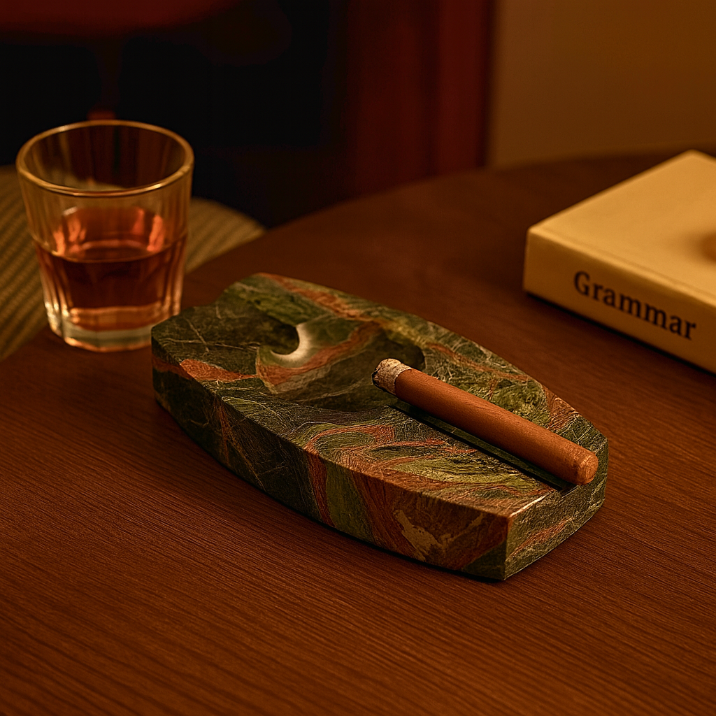 Luxury Marble Ashtray – 1.3kg Solid Stone with Hand-Carved Channels