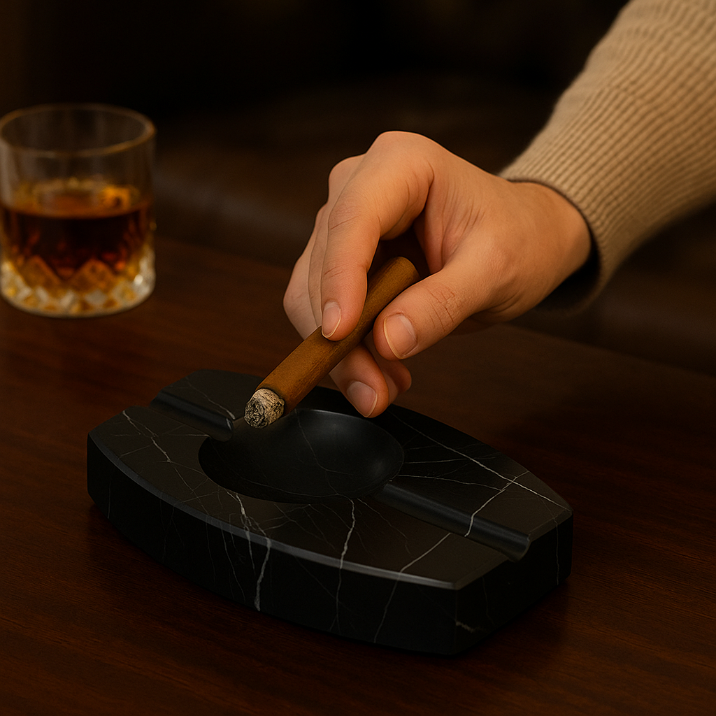 Luxury Marble Ashtray – 1.3kg Solid Stone with Hand-Carved Channels