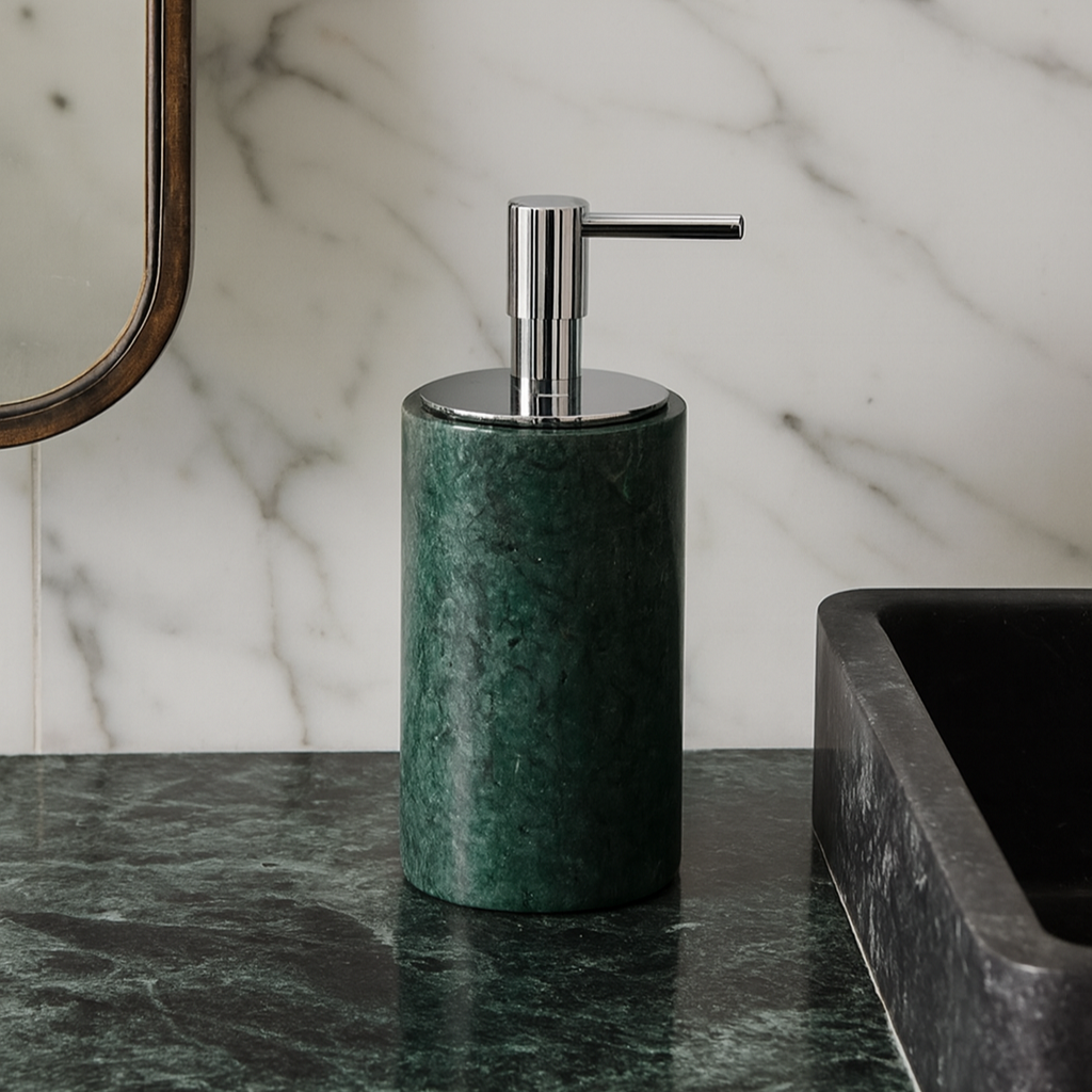 Luxury Marble Lotion Bottle – Solid Stone with Metal Pump