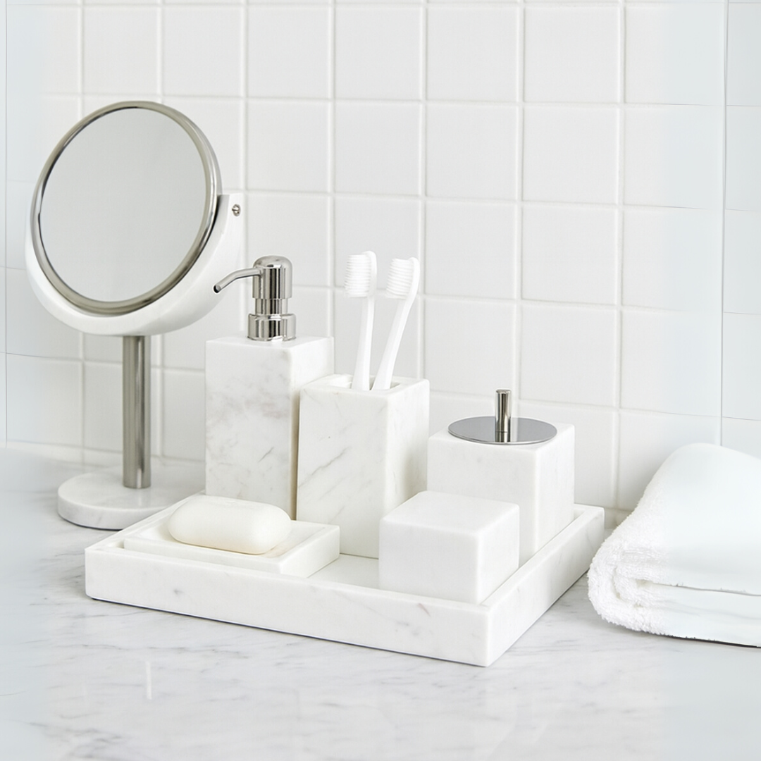 Luxury 6-Piece Marble Bathroom Set – Solid Stone