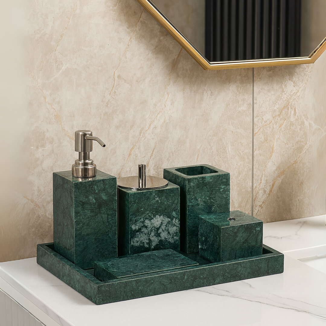 Luxury 6-Piece Marble Bathroom Set – Solid Stone