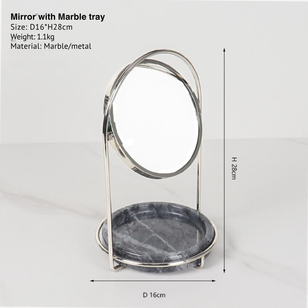 Elegant Marble Vanity Mirror with Tray – Dual-Tone Metal Finish