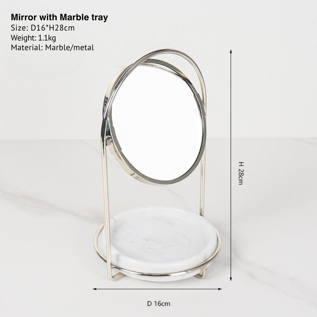 Elegant Marble Vanity Mirror with Tray – Dual-Tone Metal Finish
