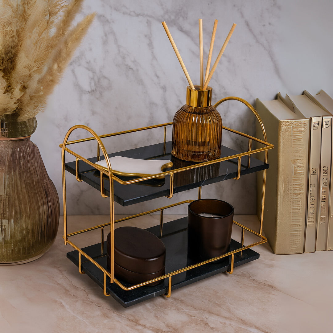 Luxury Rectangular Marble Double Tray with Handles