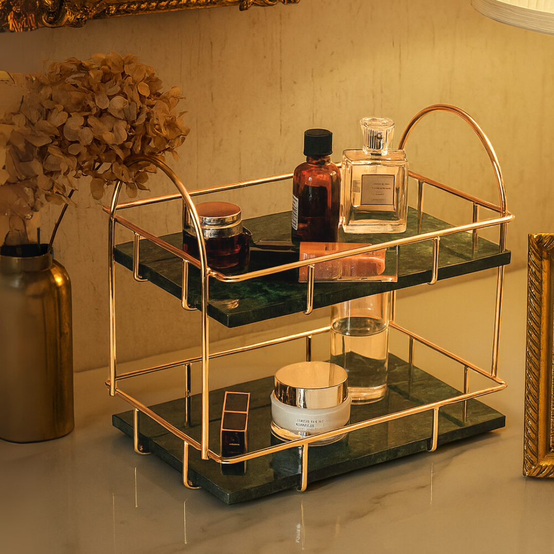 Luxury Rectangular Marble Double Tray with Handles