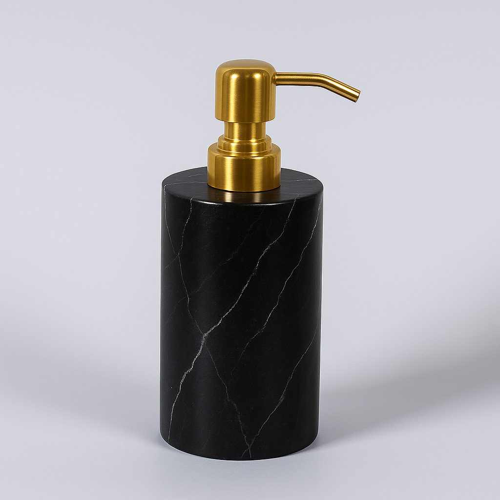 Round Marble Soap Dispenser – Solid Stone with Gold Metal Pump (1kg)