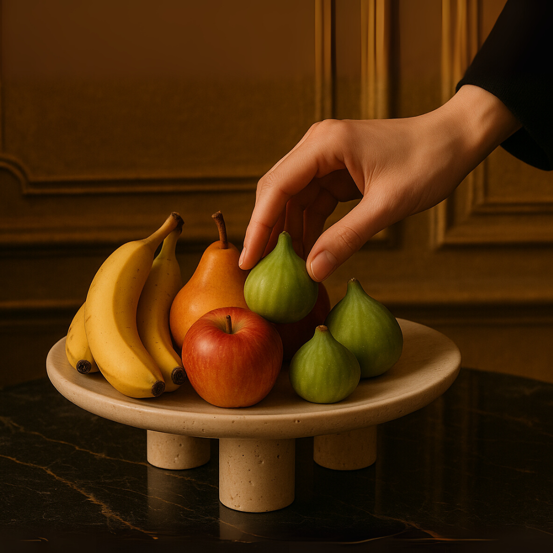 Arco Travertine Fruit Pedestal Tray