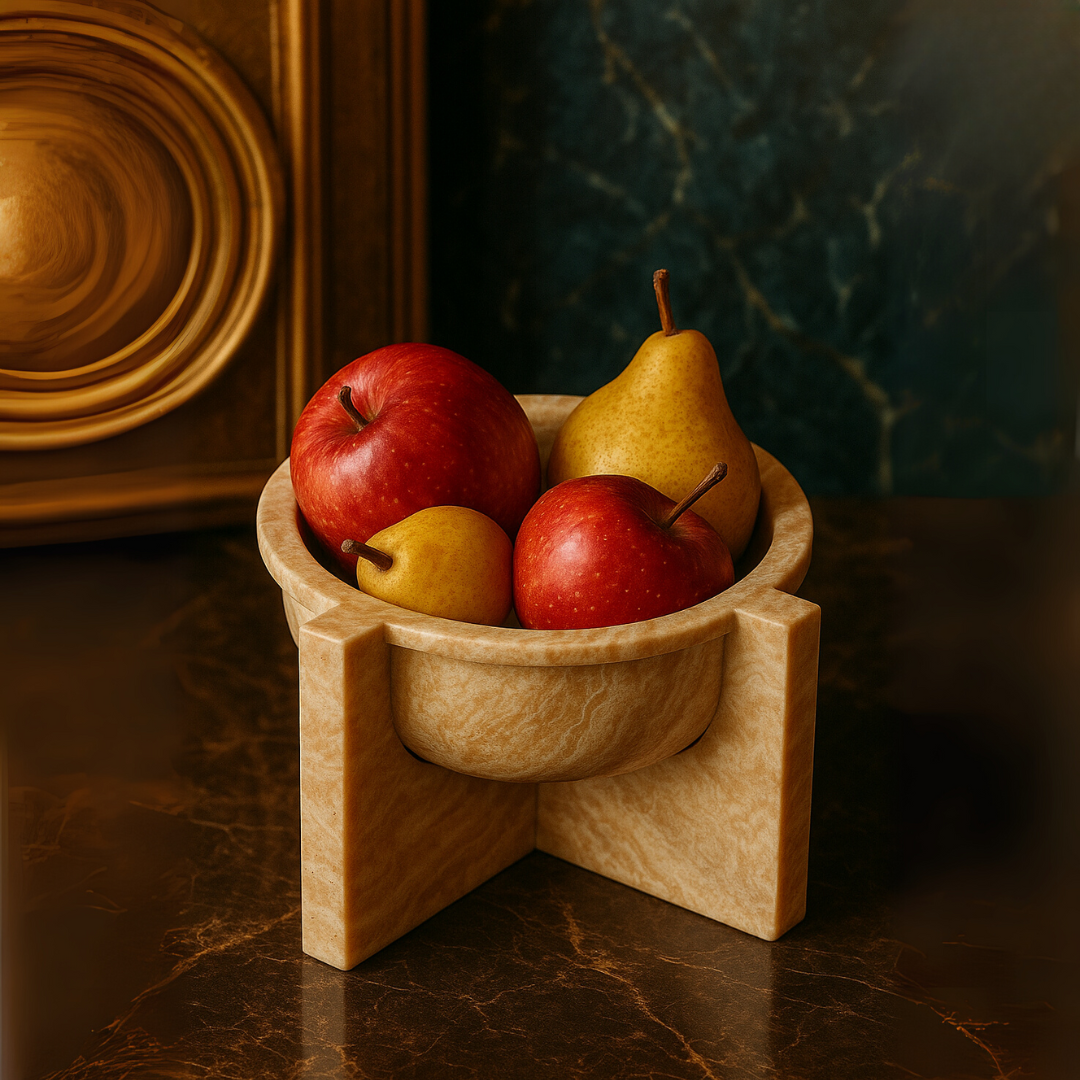 Aurum Travertine Fruit Tray – Solid Stone Centerpiece