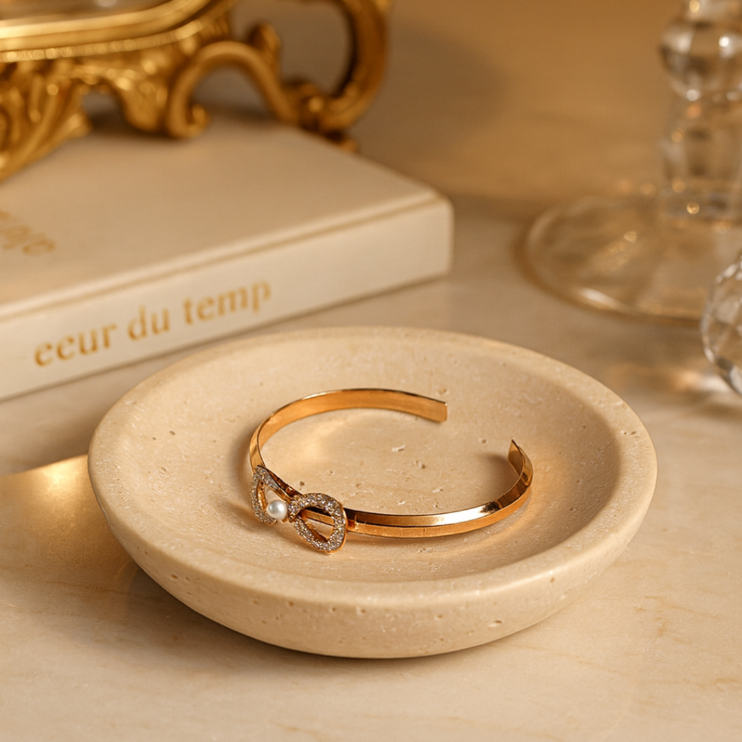 Travertine Round Jewelry Tray