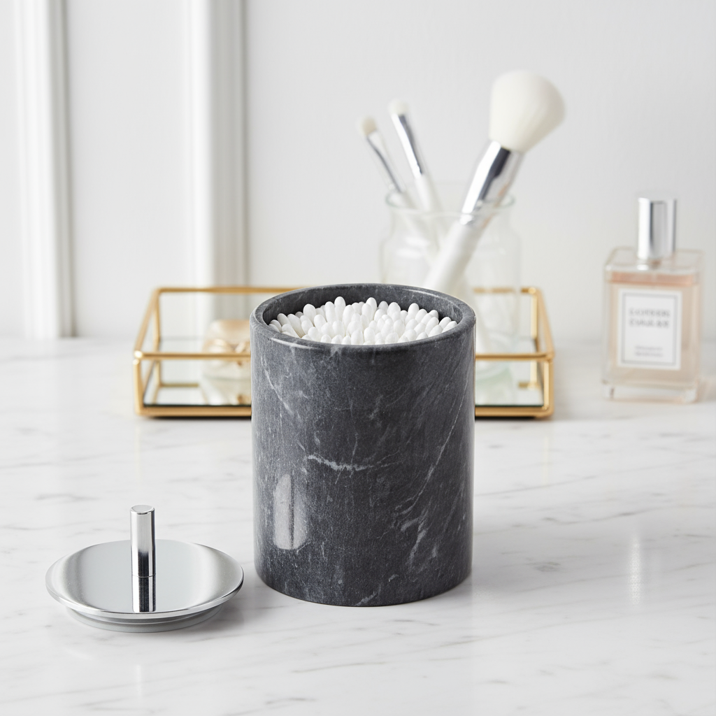 Luxury Solid Stone Marble Cotton Swab Canister