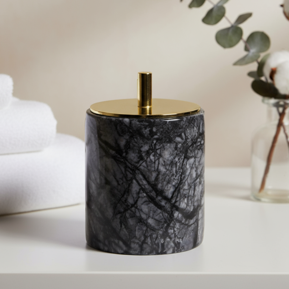 Luxury Solid Stone Marble Cotton Swab Canister