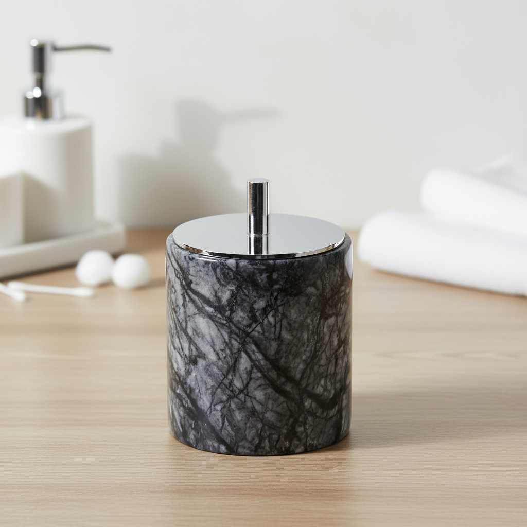 Luxury Solid Stone Marble Cotton Swab Canister