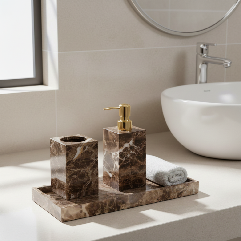 Noiré Dark Emperador Marble Bathroom Set