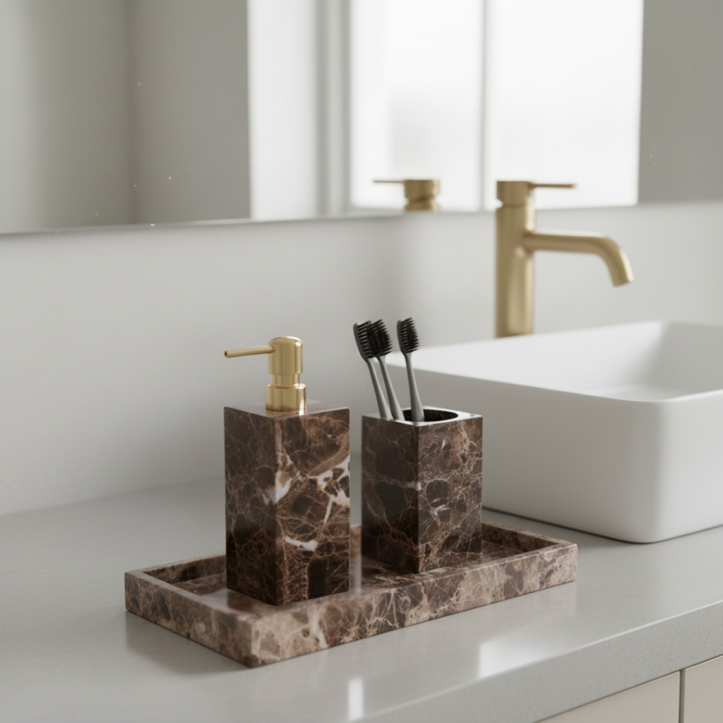 Noiré Dark Emperador Marble Bathroom Set