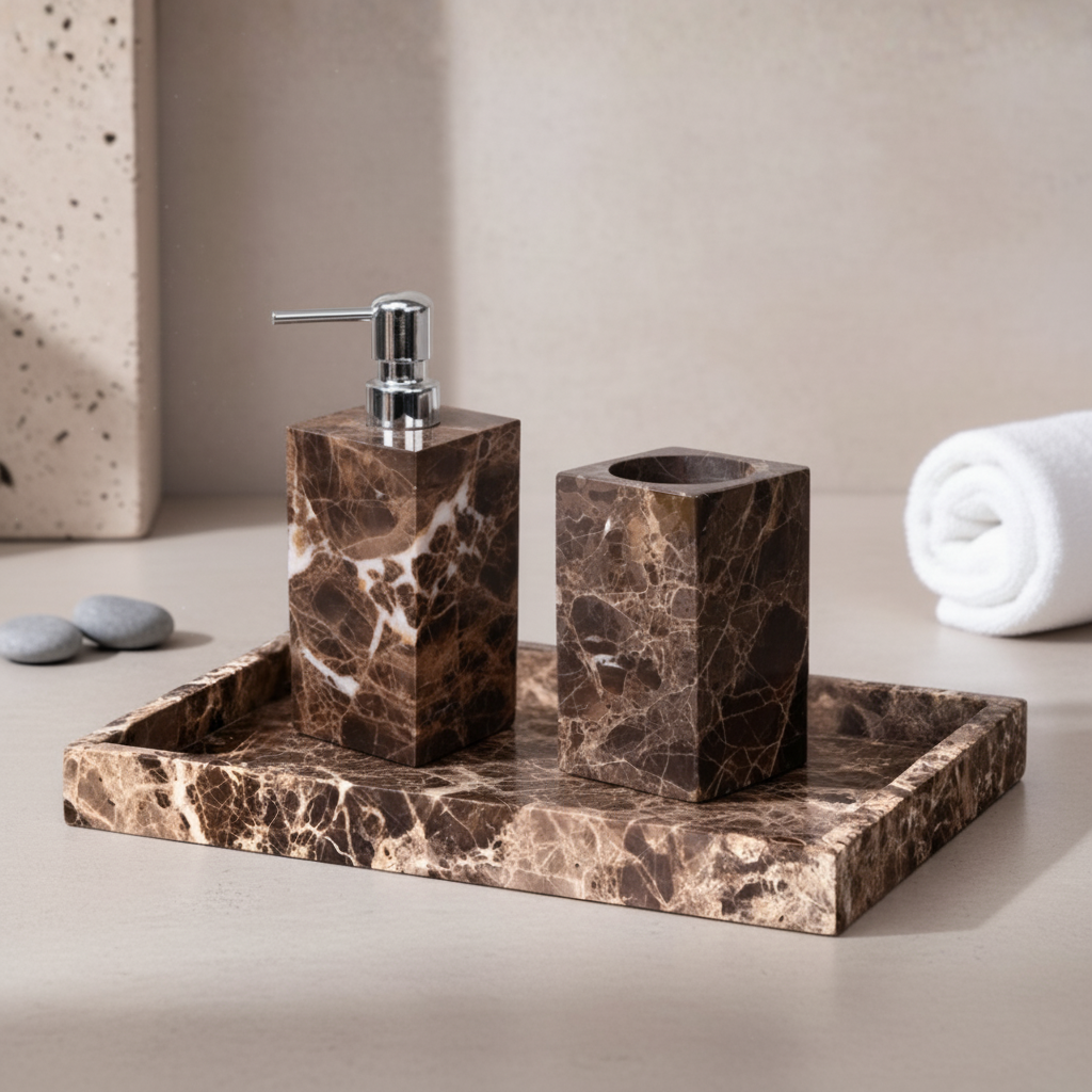 Noiré Dark Emperador Marble Bathroom Set