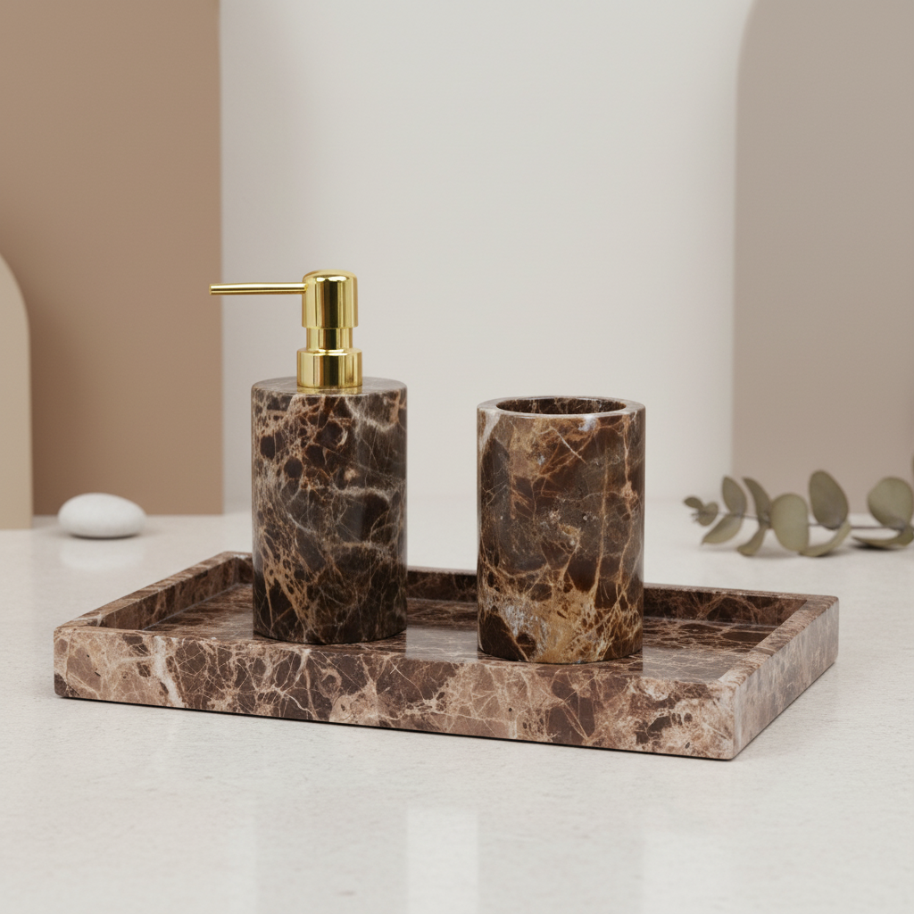 Valenza Dark Emperador Marble Bathroom Set