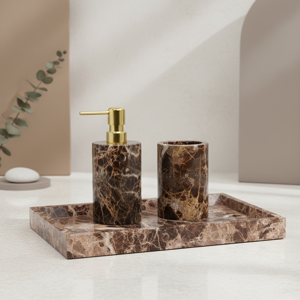 Valenza Dark Emperador Marble Bathroom Set
