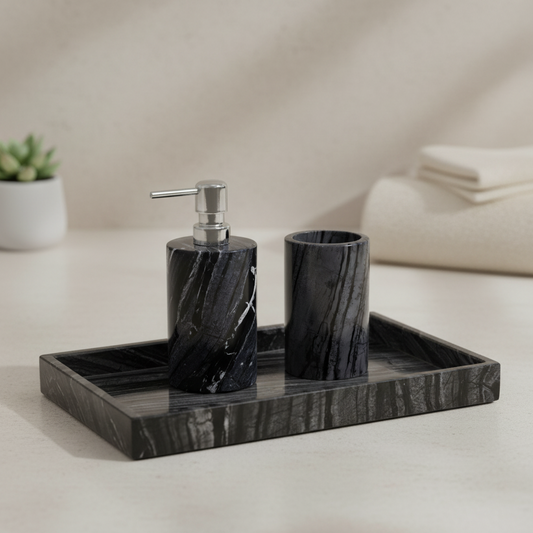 Averra Black Wooden Marble Bathroom Set