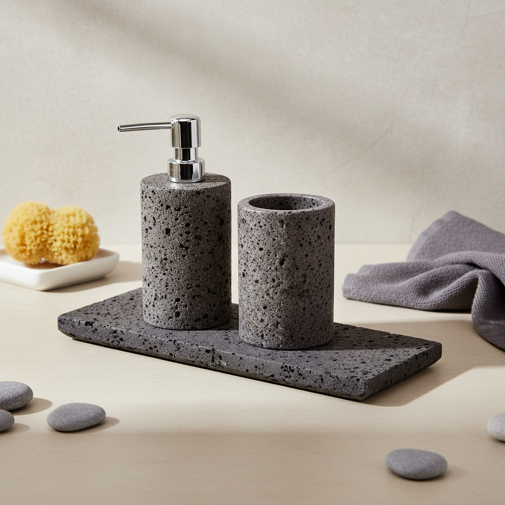 Sovana Grey Lava Stone Bathroom Set