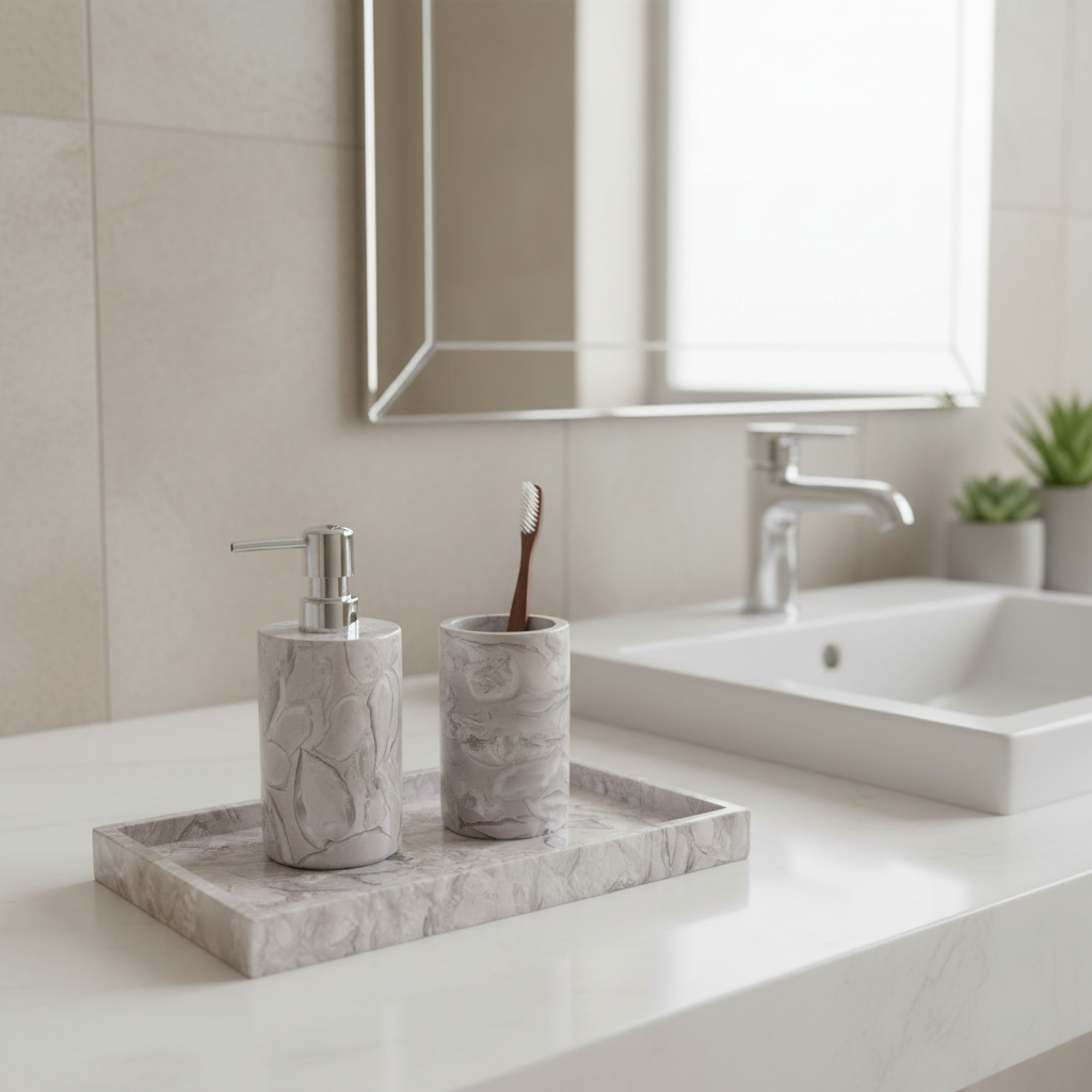 Ornella Grey Fossil Marble Bathroom Set