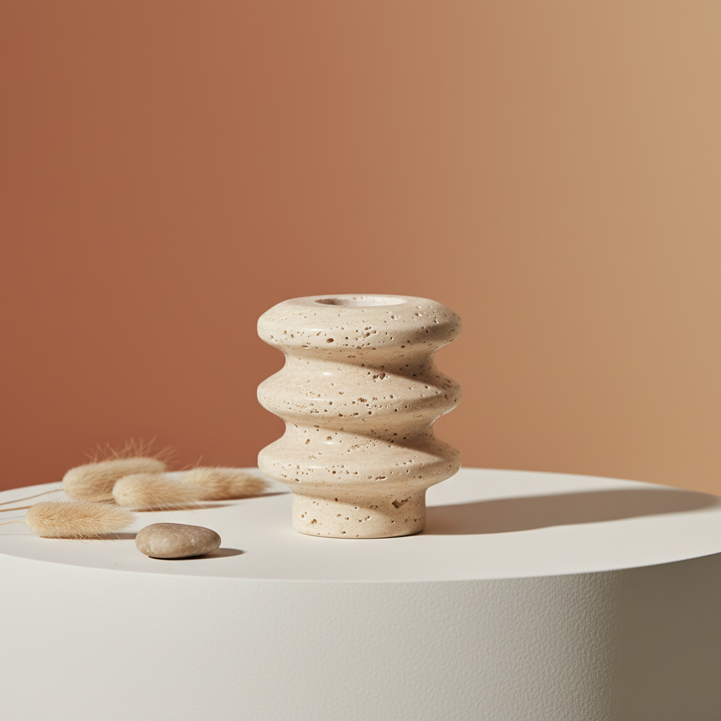 Tavira Travertine Candle Holder