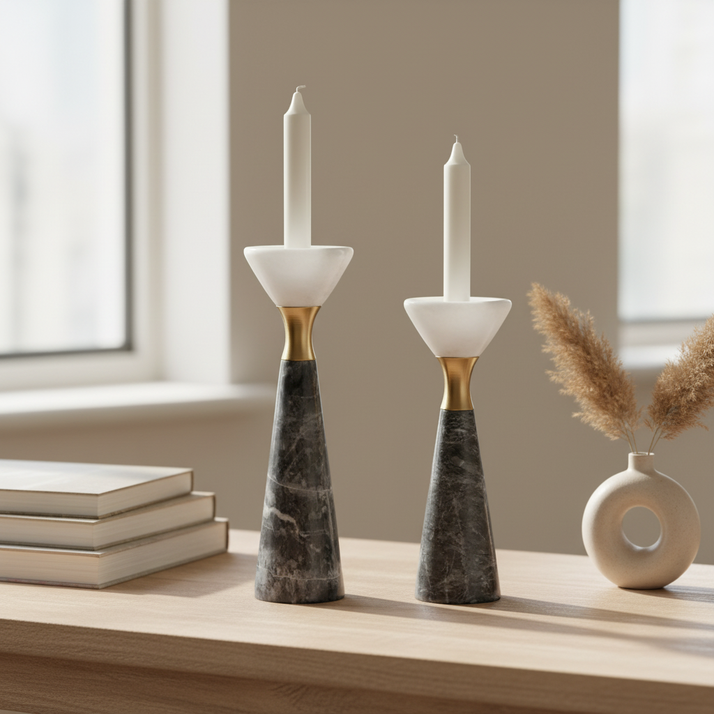 Valente Marble & Brass Candle Holder