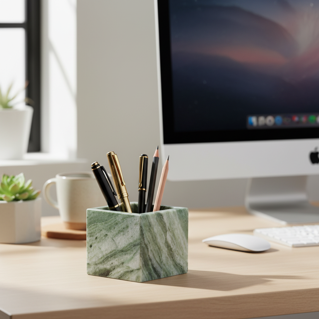 Siena Square Marble Stone Pen Holder