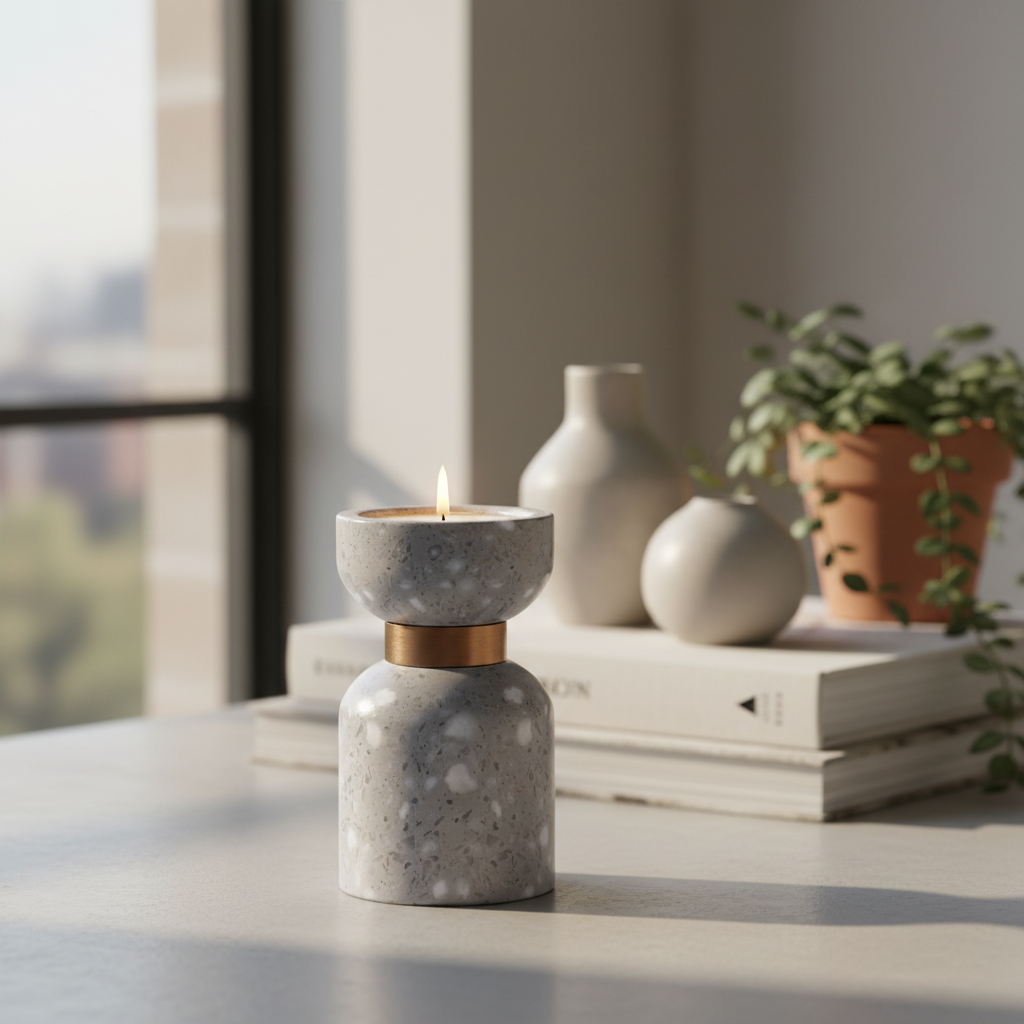 Luna Terrazzo Marble Candle Holder