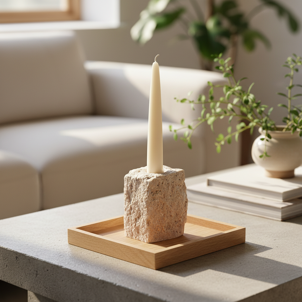 Rustic Marble Block Candle Holder