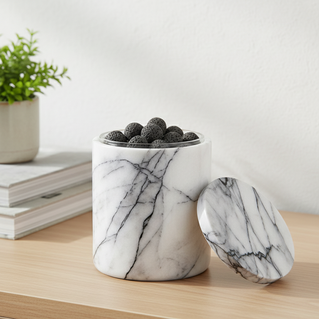 Celestia Solid Marble Aromatherapy Jar - 10 × 13 cm