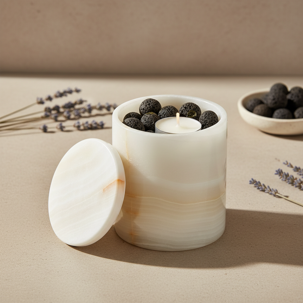 Celestia Solid Marble Aromatherapy Jar - 10 × 13 cm