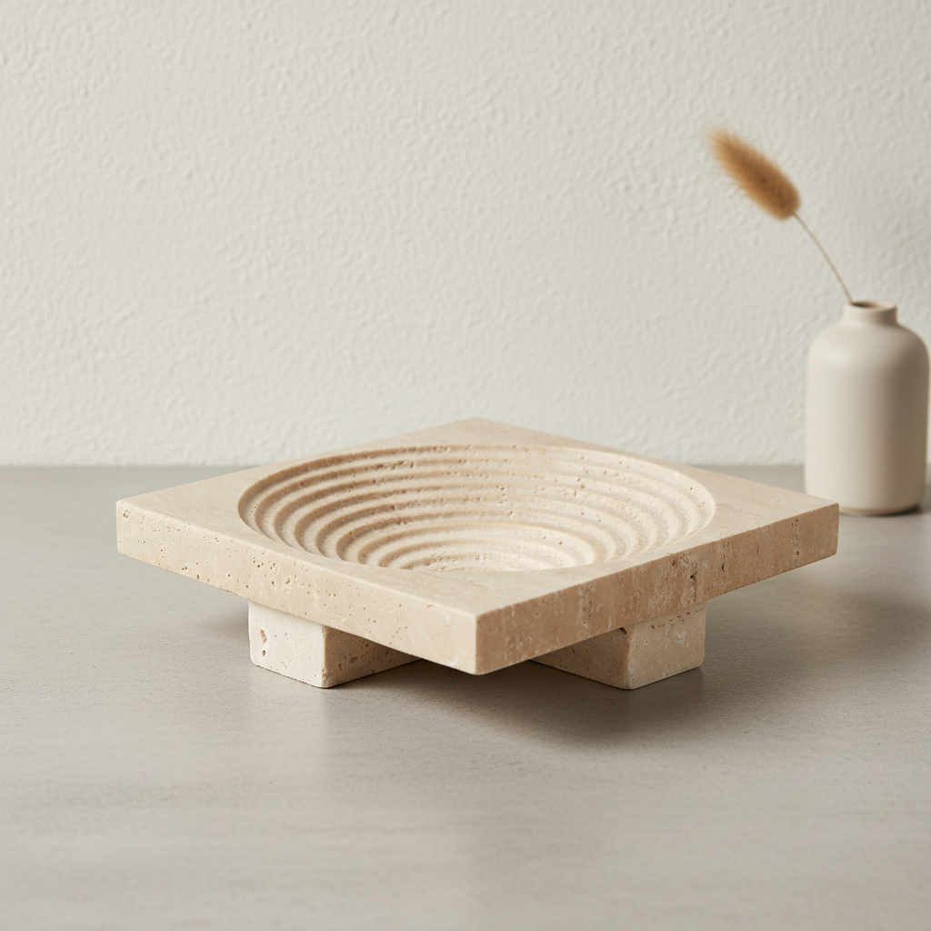 Vena Travertine Fruit Tray – Solid Carved Stone