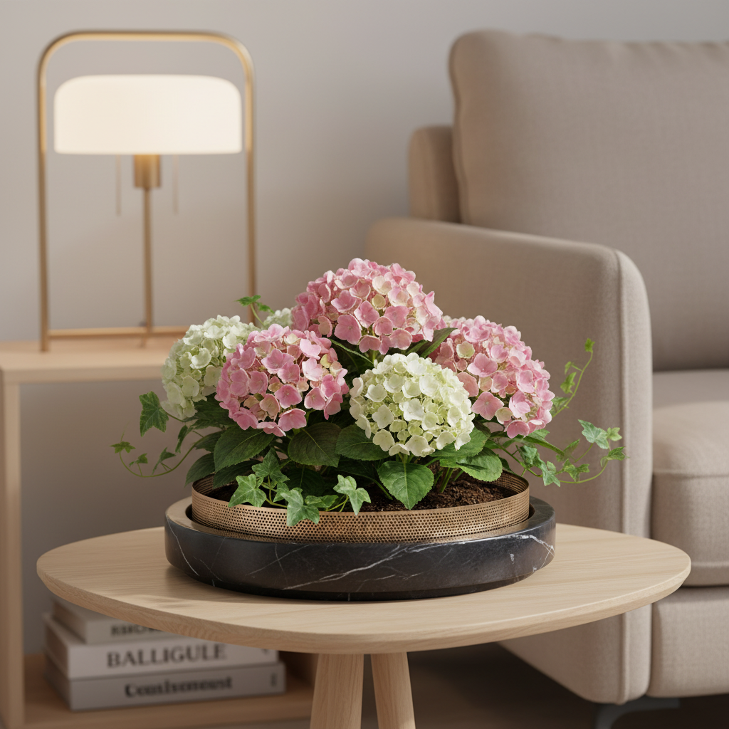 Solaro Marble Stone Planter with Metal Accent - 35 × 7 cm