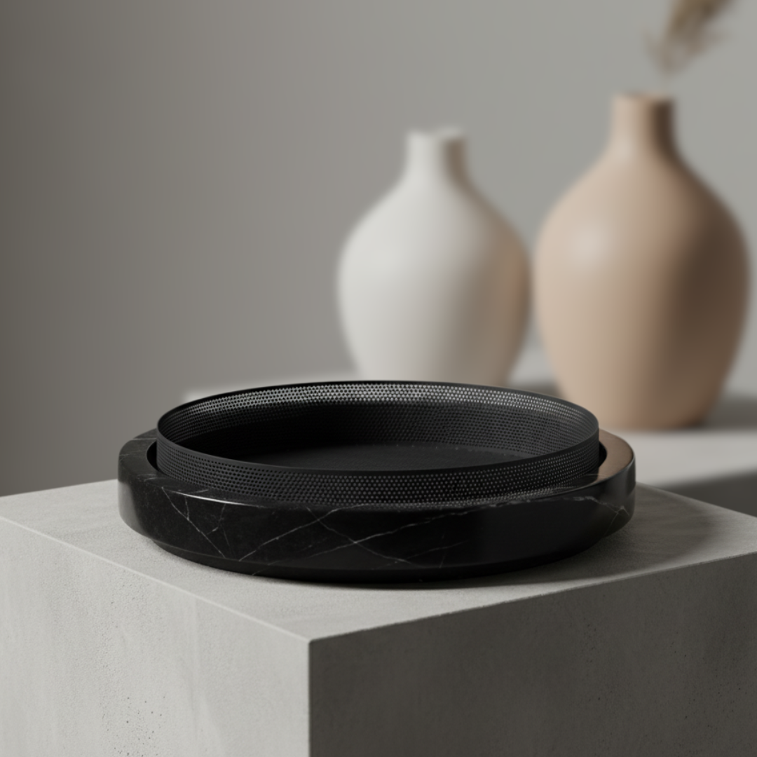 Solaro Marble Stone Planter with Metal Accent - 35 × 7 cm