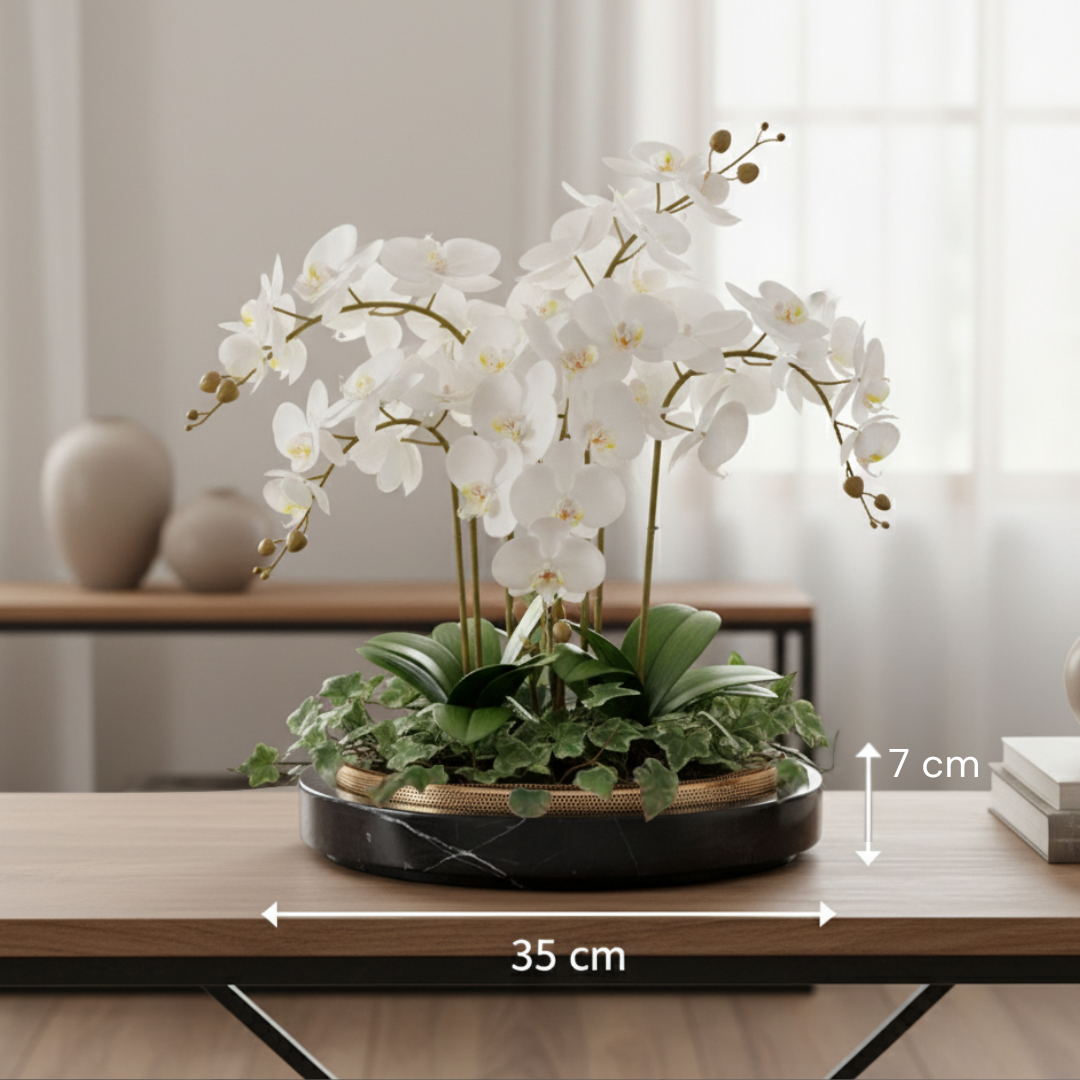 Sculpted Marble Planter with Metal Rim – 30x7 cm